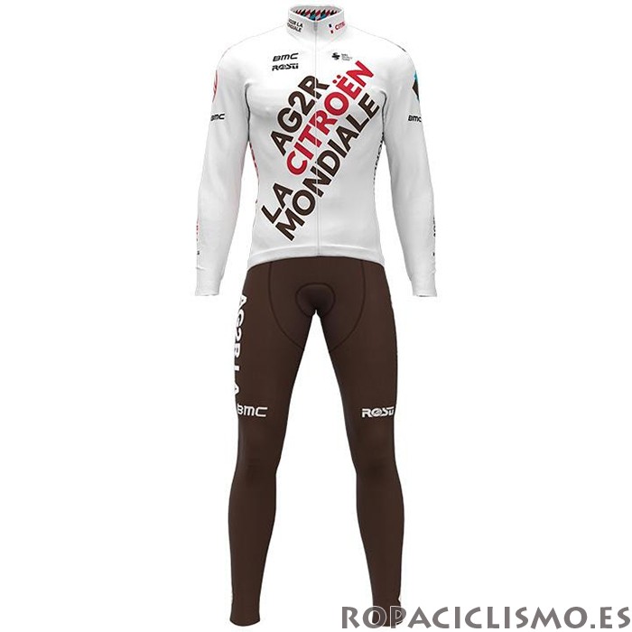 2021 Maillot Ag2r La Mondiale Tirantes Mangas Largas Blanco